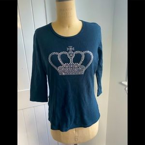 Women black blouse with rhinestones crown size L